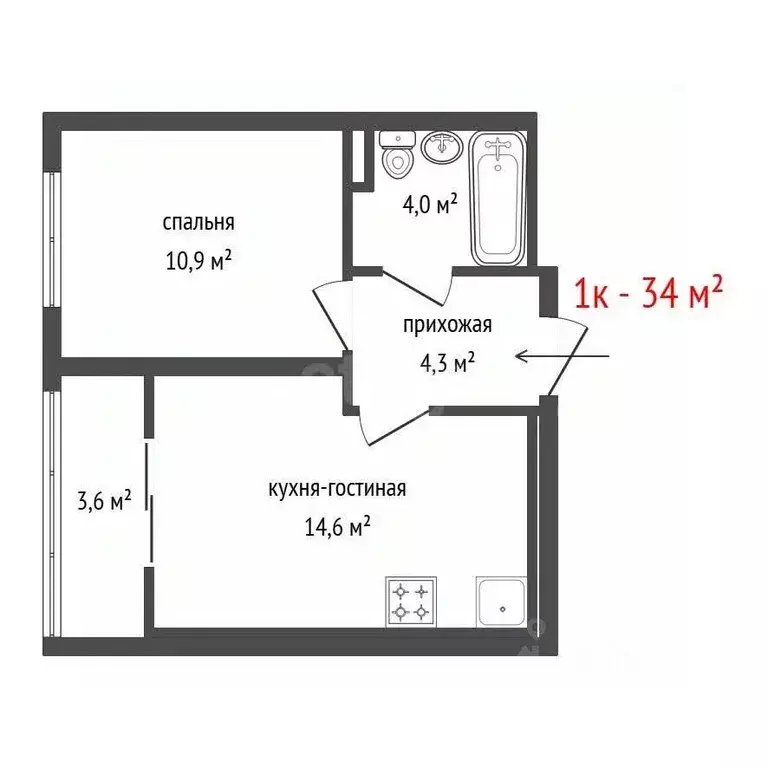1-к кв. Свердловская область, Екатеринбург ул. Счастливая, 16 (34.0 м) - Фото 1