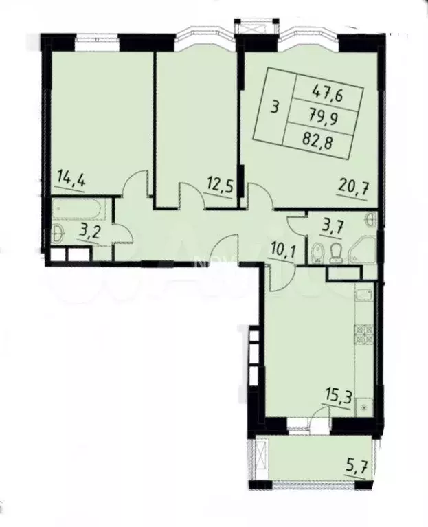 3-к. квартира, 85 м, 4/9 эт. - Фото 0