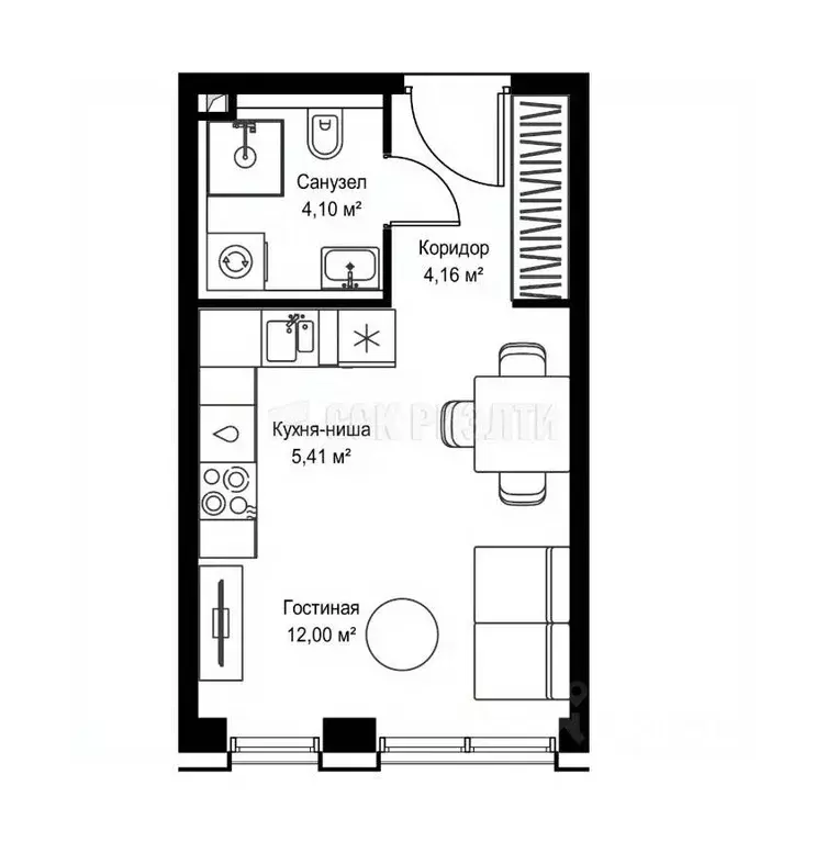 Студия Москва Ильменский проезд, 14к8 (26.0 м) - Фото 2