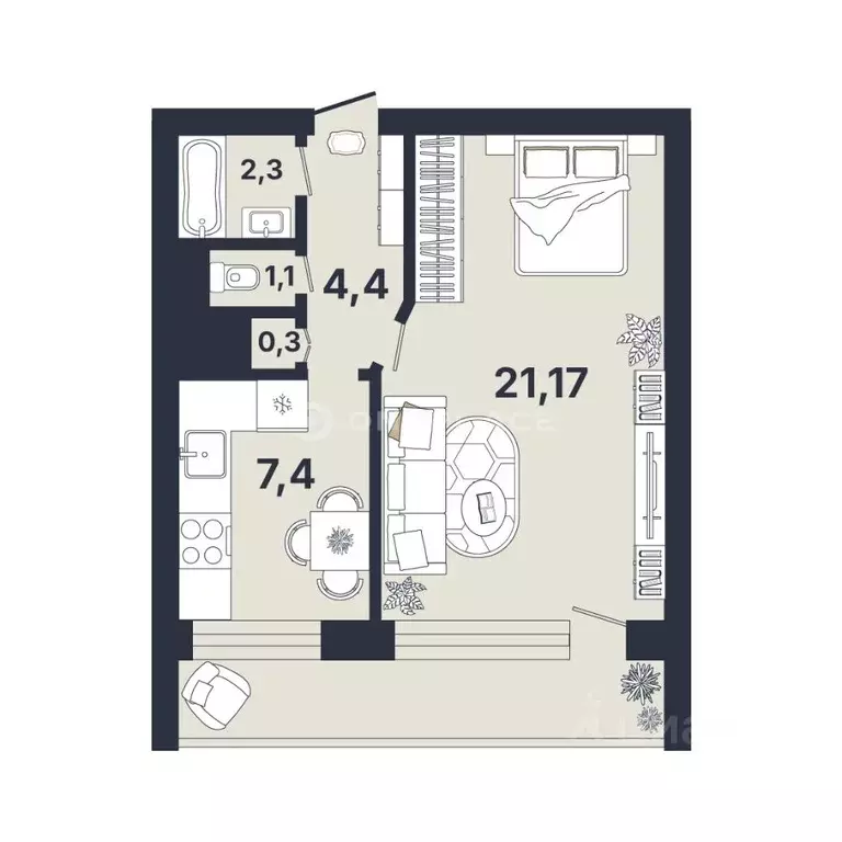 1-к кв. Санкт-Петербург ул. Крыленко, 23 (37.7 м) - Фото 2
