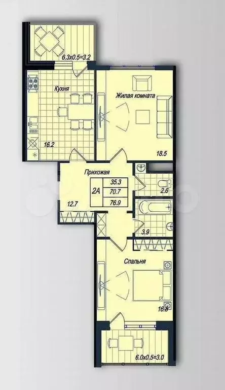 2-к. квартира, 71 м, 15/24 эт. - Фото 0