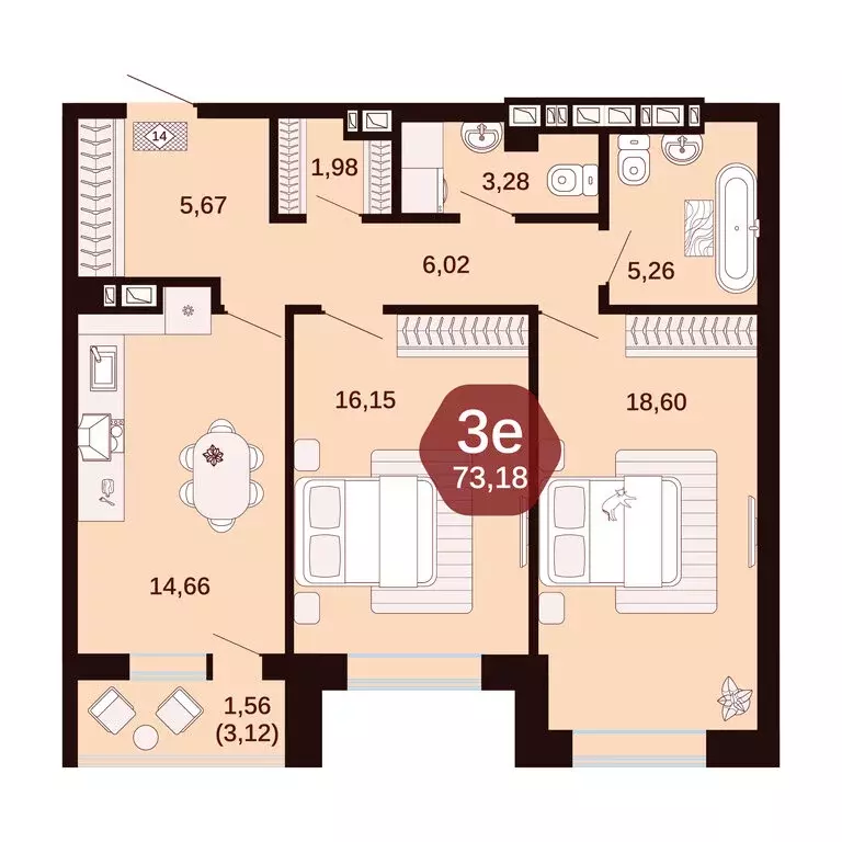 3-комнатная квартира: Ростовская область, Аксай (73.18 м) - Фото 1