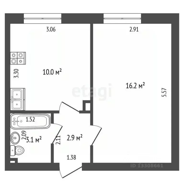 1-к кв. Томская область, Северск Транспортная ул., 32 (32.2 м) - Фото 2