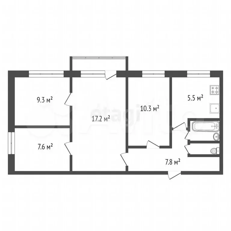 4-к. квартира, 60,9 м, 3/5 эт. - Фото 0