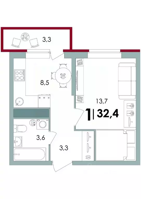 1-к кв. Тверская область, Калининский муниципальный округ, д. Батино  ... - Фото 1