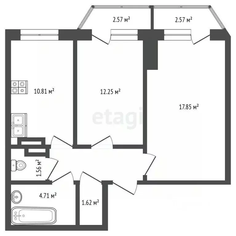 2-к кв. Севастополь ул. Александра Маринеско, 1Бк1 (53.6 м) - Фото 1