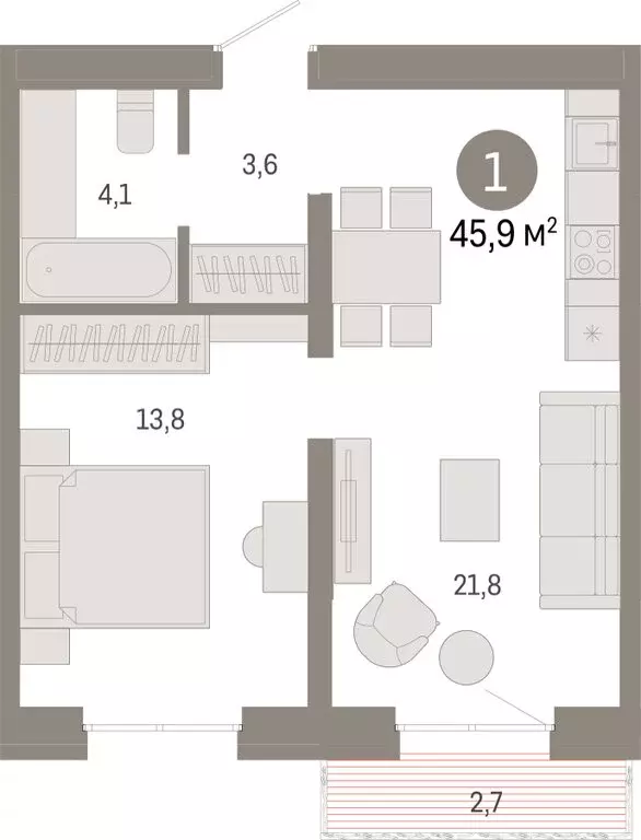 1-комнатная квартира: Екатеринбург, улица Советских Женщин (45.9 м) - Фото 1