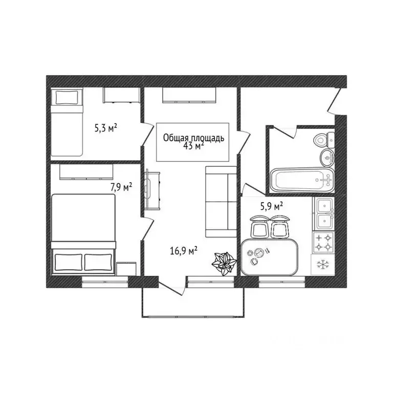 2-к кв. Новосибирская область, Новосибирск ул. 2-я Союза Молодежи, 27А ... - Фото 1