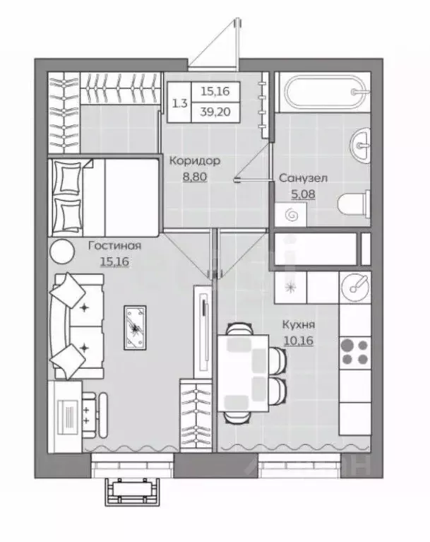 1-к кв. Татарстан, Казань ул. Братьев Батталовых, 20к1 (39.2 м) - Фото 1