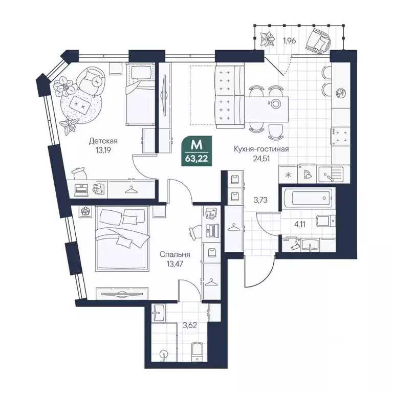 2-к кв. Новгородская область, Великий Новгород Медь кв-л,  (63.22 м) - Фото 1