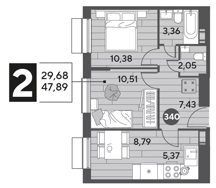 2-комнатная квартира: Пушкино, жилой комплекс Публицист (47.89 м) - Фото 0