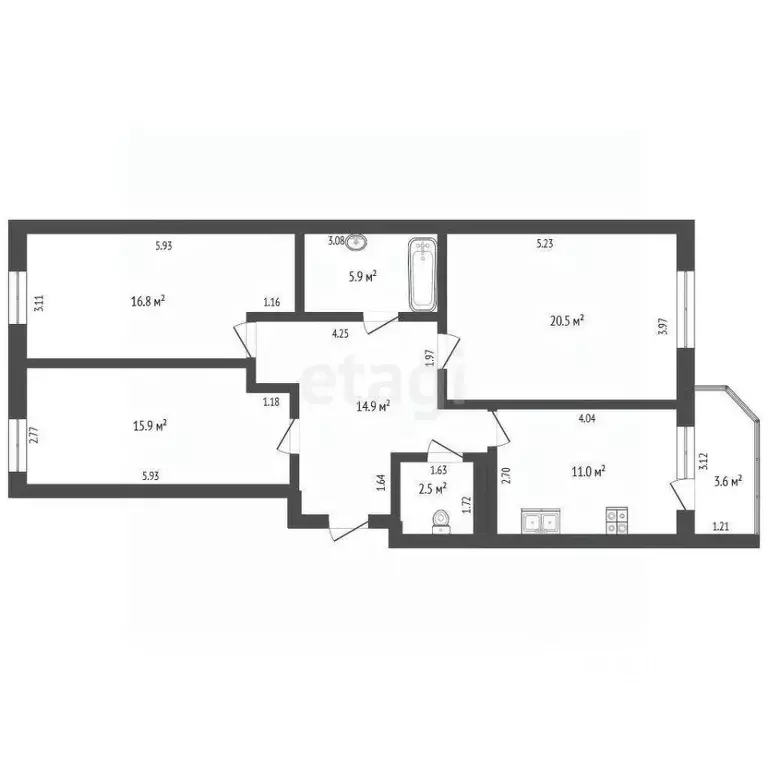 3-к кв. Ростовская область, Ростов-на-Дону Извилистая ул., 11/1 (86.0 ... - Фото 2