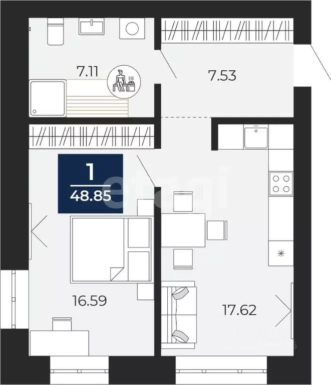 1-к кв. Ямало-Ненецкий АО, Новый Уренгой Славянский мкр, 2 (48.05 м) - Фото 1