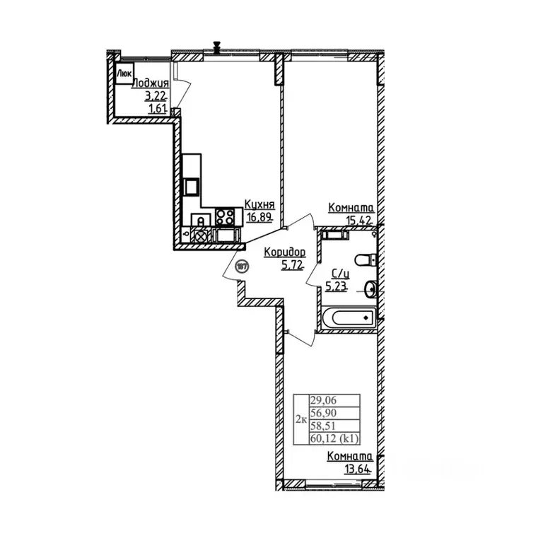 2-к кв. Калининградская область, Калининград ул. Дубовая Аллея (58.51 ... - Фото 1