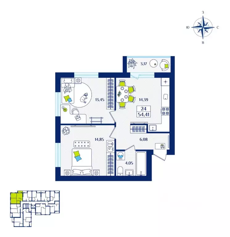 2-к кв. Калининградская область, Зеленоградск  (54.41 м) - Фото 1