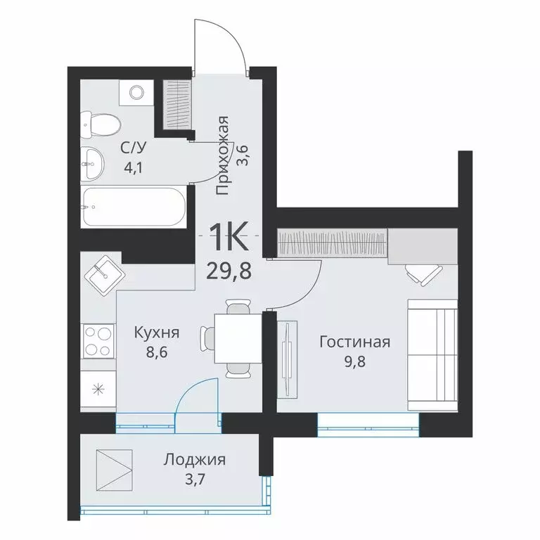 1-комнатная квартира: Обь, жилой комплекс Свои люди (28 м) - Фото 0