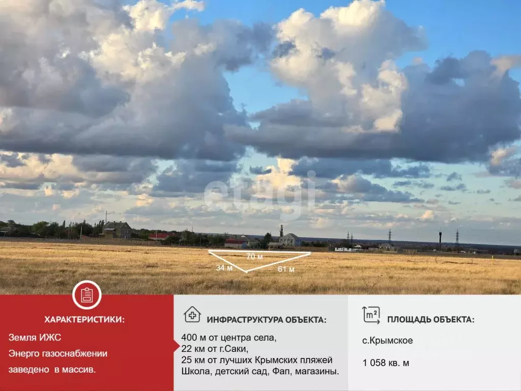 Участок в Крым, Сакский район, с. Крымское  (10.0 сот.) - Фото 1