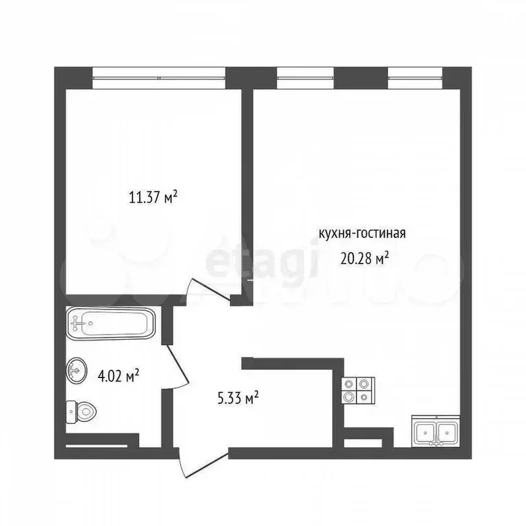 1-к. квартира, 41,6 м, 3/9 эт. - Фото 0