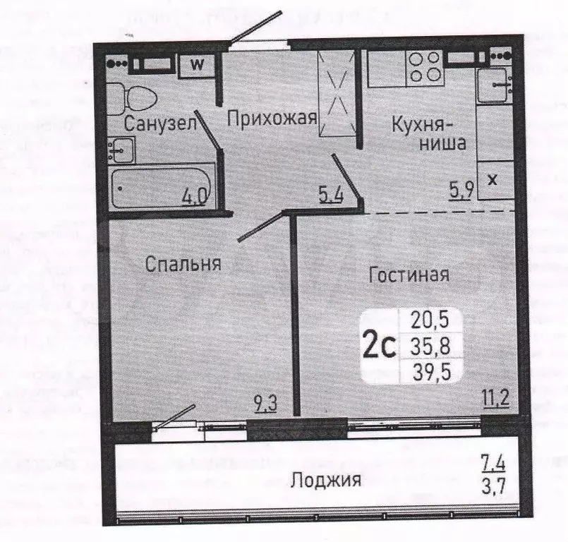 1-к. квартира, 36,2 м, 5/9 эт. - Фото 0