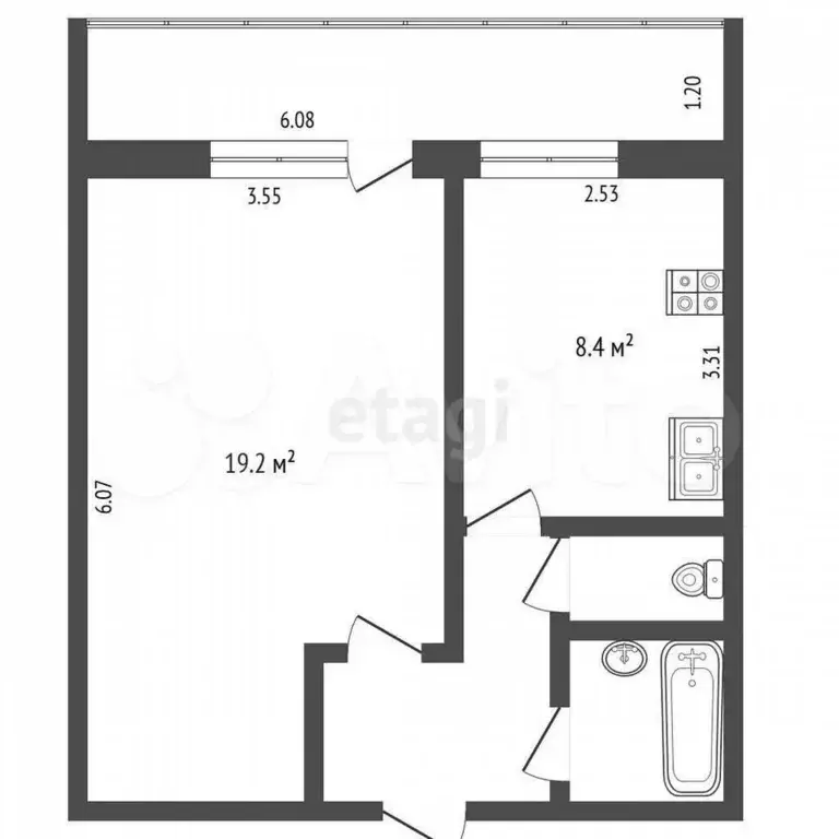 1-к. квартира, 36 м, 2/9 эт. - Фото 0