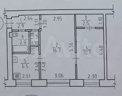2-к. квартира, 42,8 м, 1/5 эт. - Фото 0