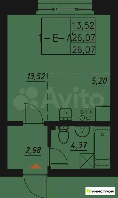 Квартира-студия, 26,1м, 7/20эт. - Фото 0