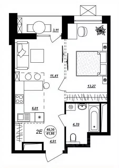 2-к кв. Хабаровский край, Хабаровск ул. Демьяна Бедного (41.86 м) - Фото 1