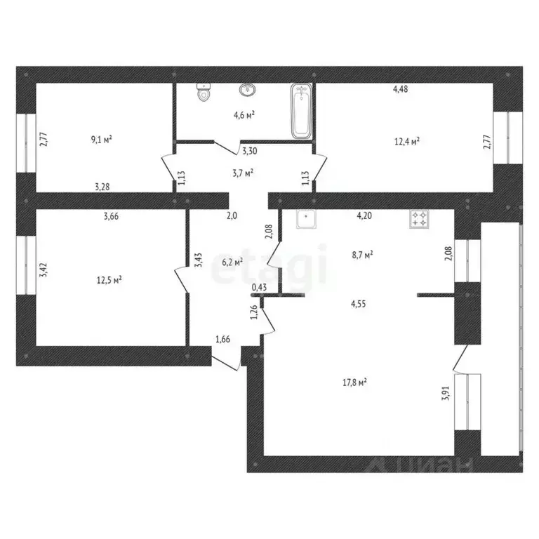 4-к кв. Башкортостан, Уфа ул. Запотоцкого, 48 (78.0 м) - Фото 1
