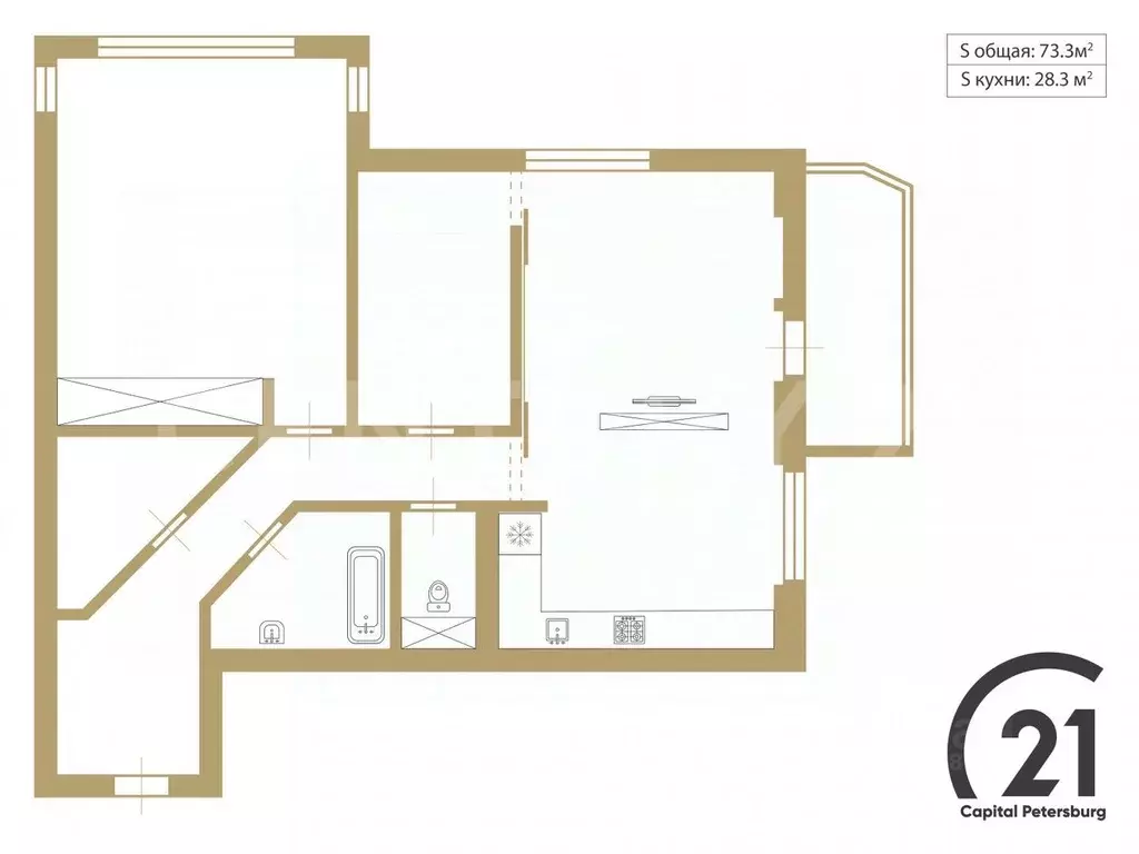 2-к кв. Санкт-Петербург Альпийский пер., 33к1 (75.1 м) - Фото 2