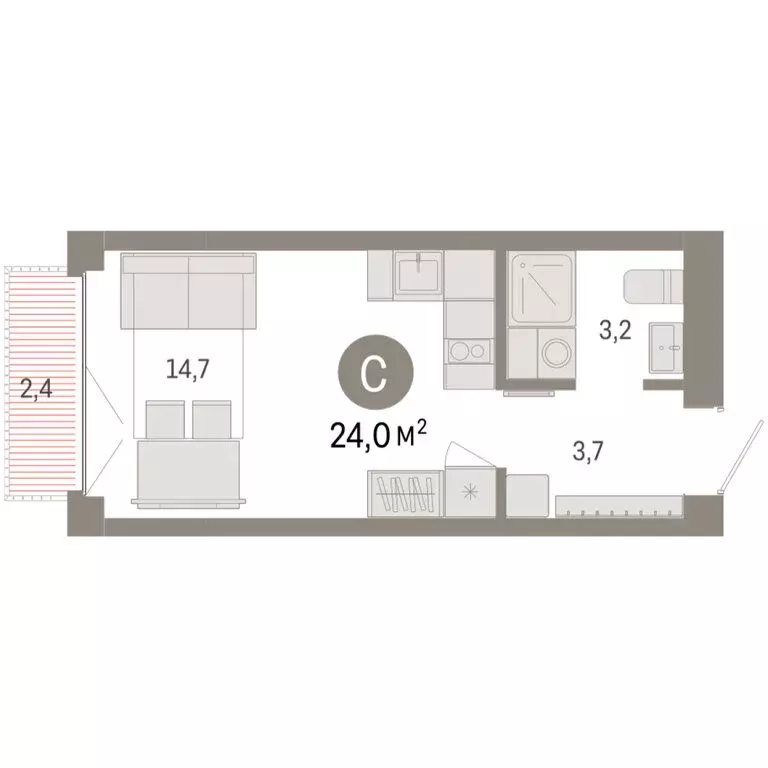 Квартира-студия: Новосибирск, Большевистская улица, 66 (24.01 м) - Фото 2