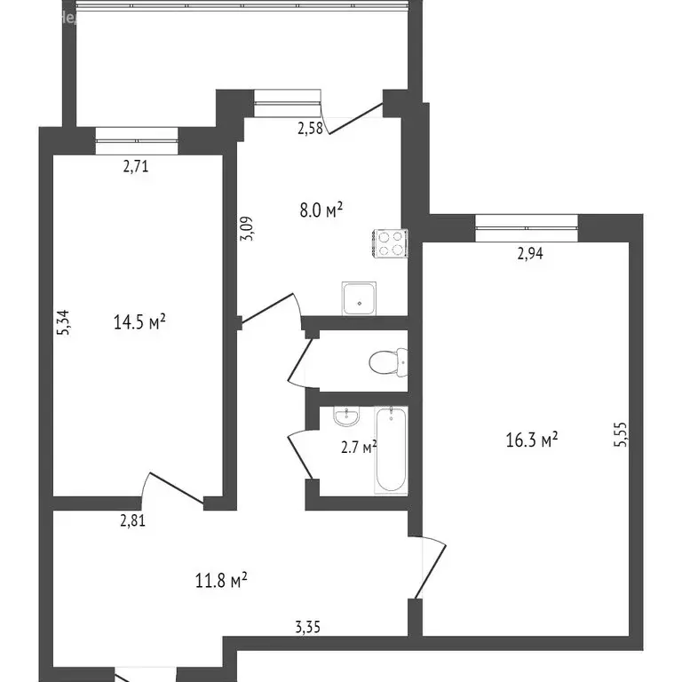 2-комнатная квартира: Вологда, Судоремонтная улица, 4А (62 м) - Фото 1