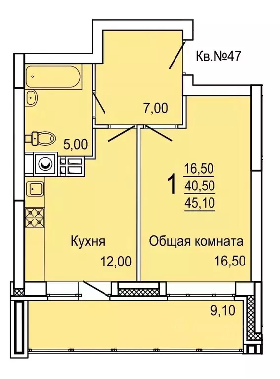 1-к кв. Тульская область, Тула ул. Седова, 20Г (45.1 м) - Фото 0