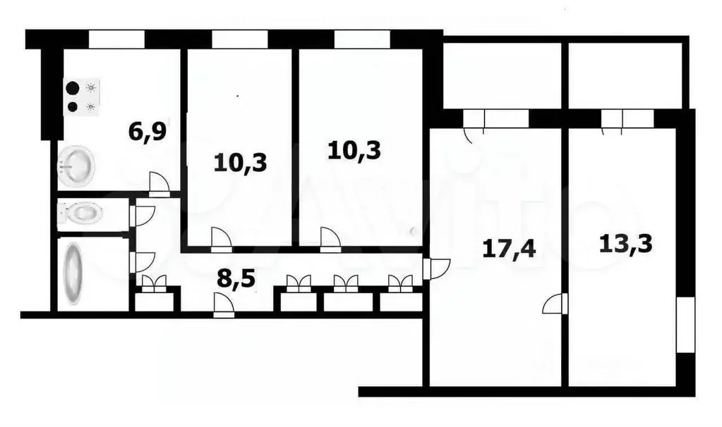 4-к. квартира, 71 м, 1/9 эт. - Фото 0