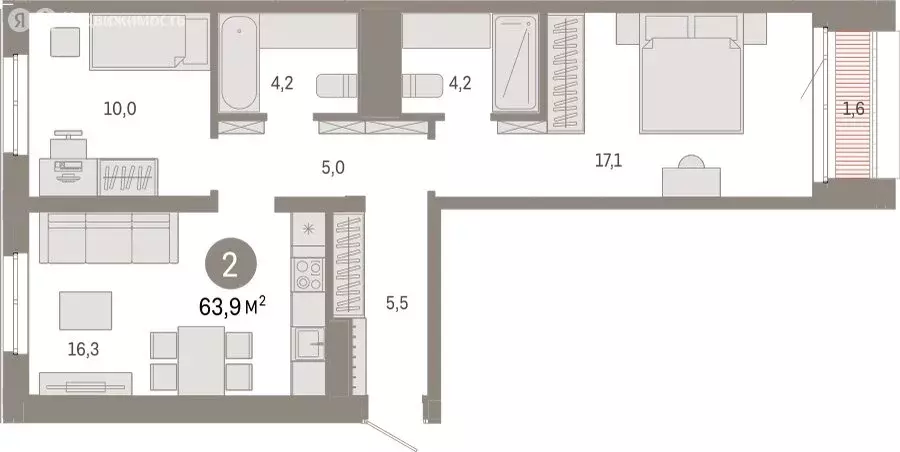 2-комнатная квартира: Екатеринбург, улица Советских Женщин (63.8 м) - Фото 0