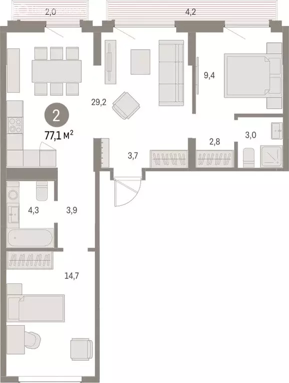 2-комнатная квартира: Екатеринбург, микрорайон Академический, 19-й ... - Фото 2