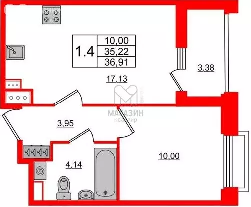1-комнатная квартира: Санкт-Петербург, Светлановский проспект, 14к1 ... - Фото 1