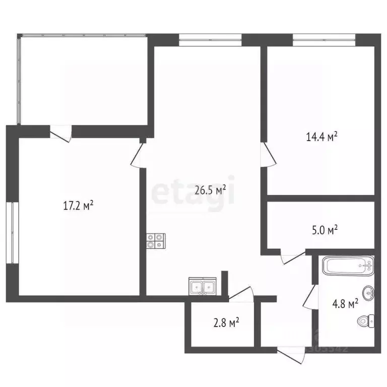 3-к кв. Кемеровская область, Кемерово ул. Терешковой, 39/6 (85.5 м) - Фото 1