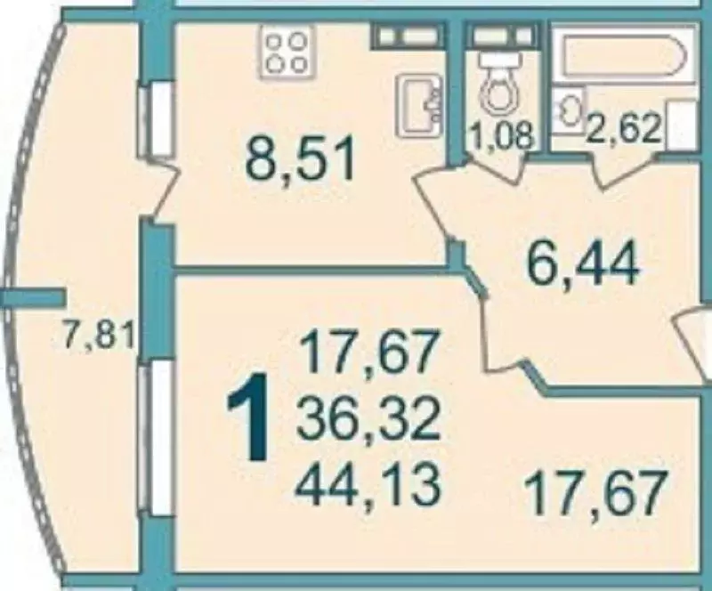 1-к кв. Белгородская область, Белгород ул. Макаренко, 22 (45.0 м) - Фото 1