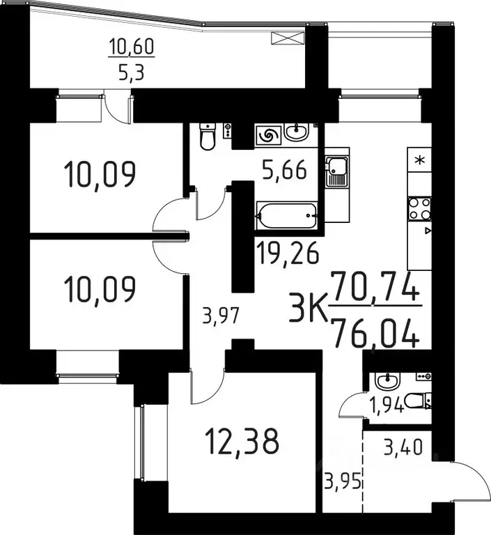 3-к кв. Томская область, Томск ул. Вершинина, 58к1 (76.04 м) - Фото 0
