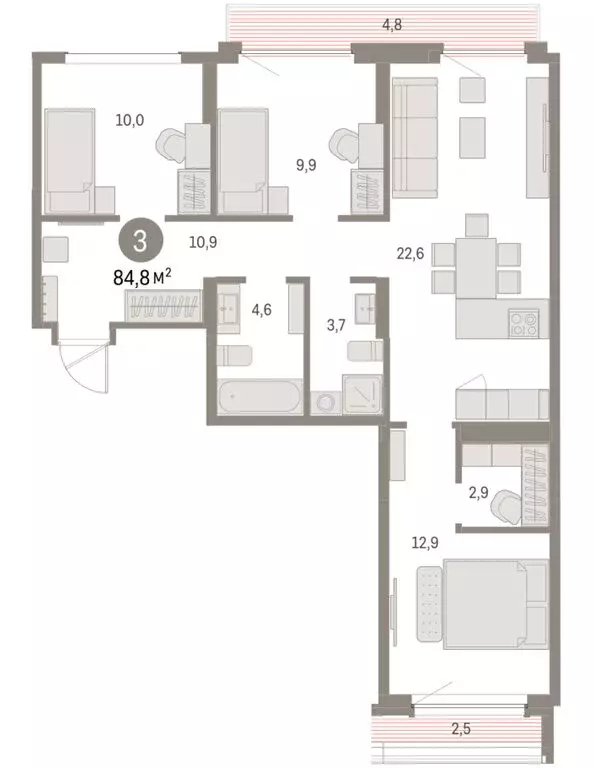 3-комнатная квартира: Екатеринбург, микрорайон Академический, 19-й ... - Фото 1