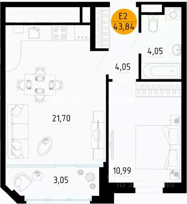 2-к кв. Рязанская область, Рязань ул. Новоселов, 45к2 (41.2 м) - Фото 2