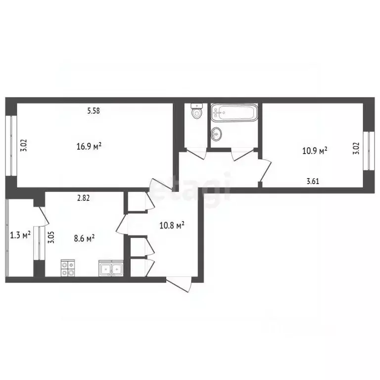 2-к кв. Псковская область, Псков Рижский просп., 61 (52.0 м) - Фото 2