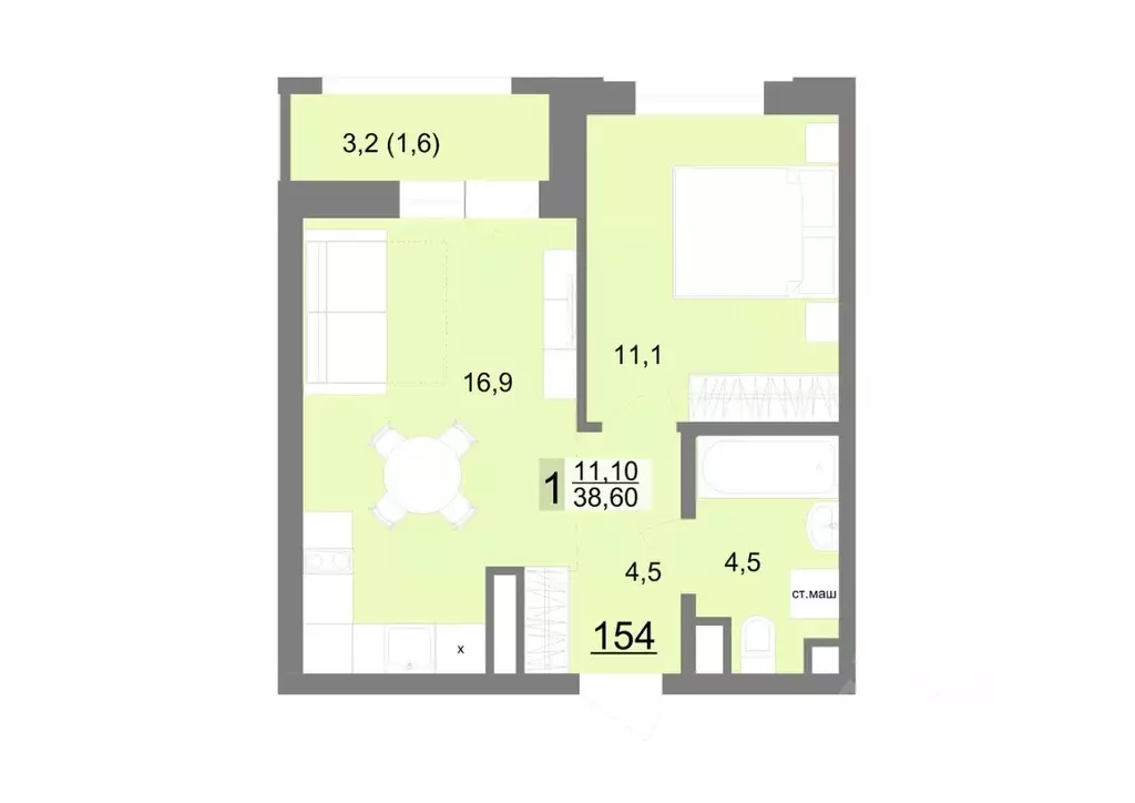 1-к кв. Свердловская область, Екатеринбург ул. Металлургов, 63/3 (38.6 ... - Фото 1