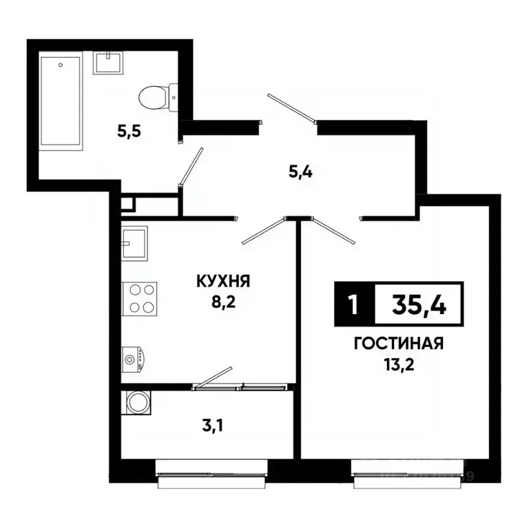 1-к кв. Ставропольский край, Ставрополь просп. Российский, 16 (35.4 м) - Фото 1