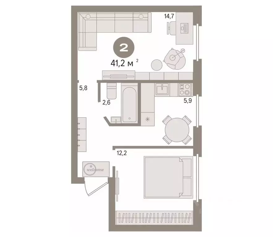 2-к кв. Ханты-Мансийский АО, Сургут ул. 50 лет ВЛКСМ, 9 (41.2 м) - Фото 2