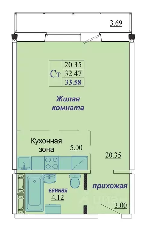 Студия Новосибирская область, Новосибирск ул. В. Высоцкого, 166 (33.6 ... - Фото 0