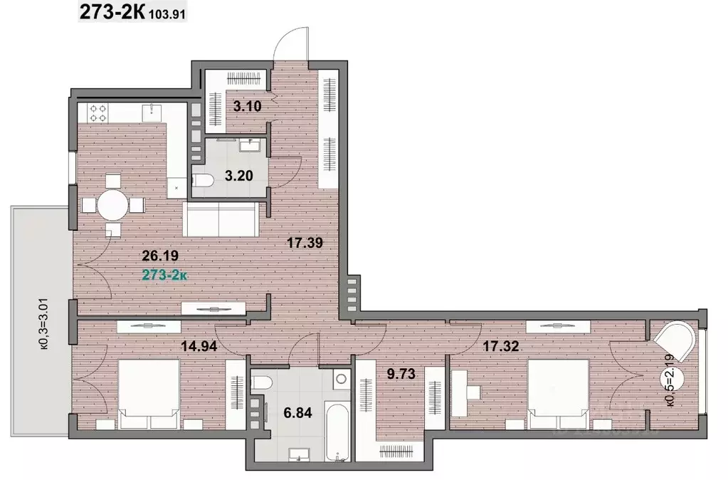 2-к кв. Калининградская область, Зеленоградск ул. Гагарина (103.93 м) - Фото 1