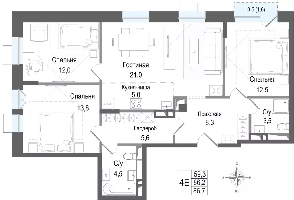 4-к кв. Московская область, Королев Первомайский мкр, Киноквартал ... - Фото 1