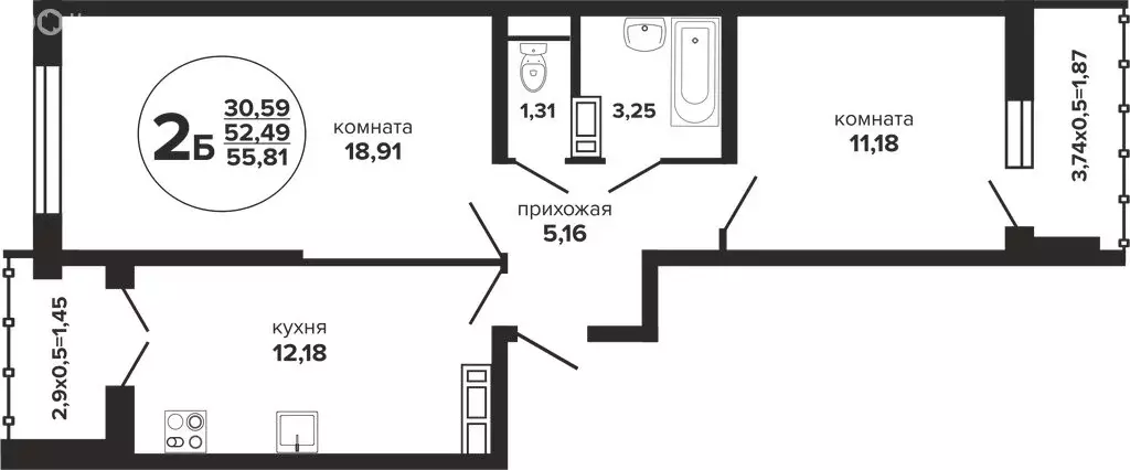 2-комнатная квартира: Краснодар, Прикубанский внутригородской округ, ... - Фото 0