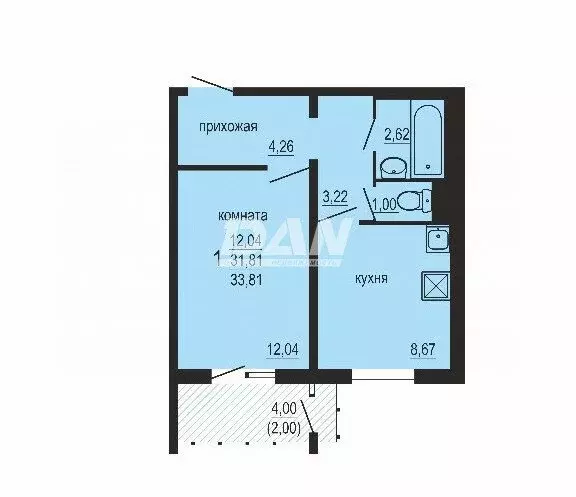 1-комнатная квартира: посёлок Западный, улица Дружбы, 4 (33.81 м) - Фото 1